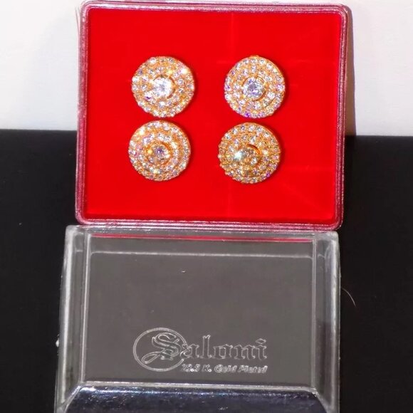 Lot of 3 Pairs NIC Saloni 23.5K Gold Plated Crystal Studded & Doll Top Earrings - Picture 8 of 12